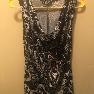 Black/white swirl pattern short sleeve cowl neck top perfect for summer office